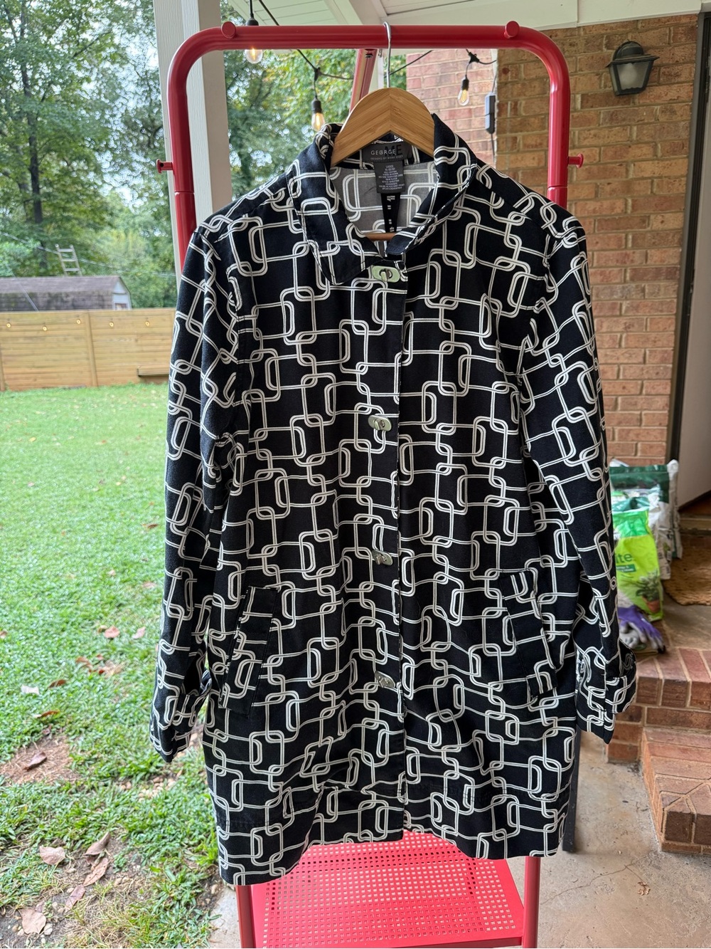 George Black Coat with White Chain-Link Pattern